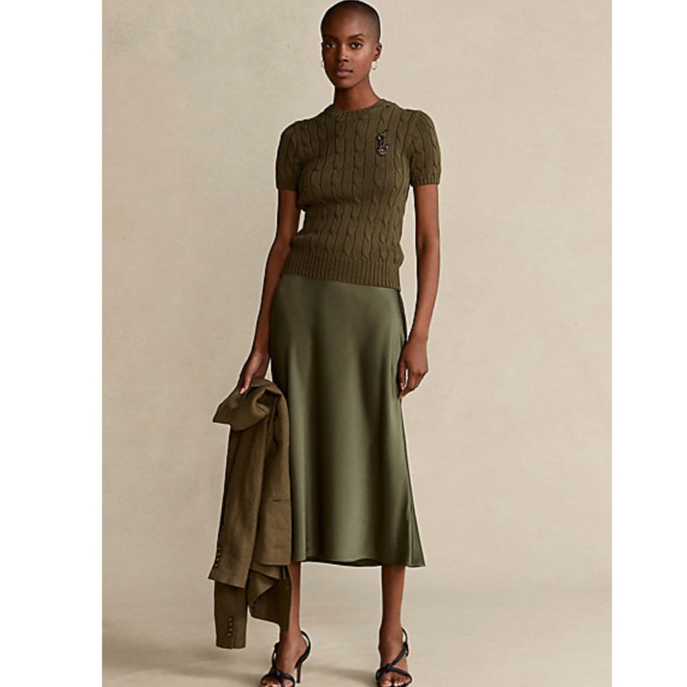 Ralph Lauren collection Olive silk midi skirt